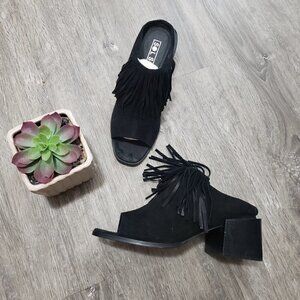 Sol Sana Genuine Suede Leather Fringe Mules Sz 38